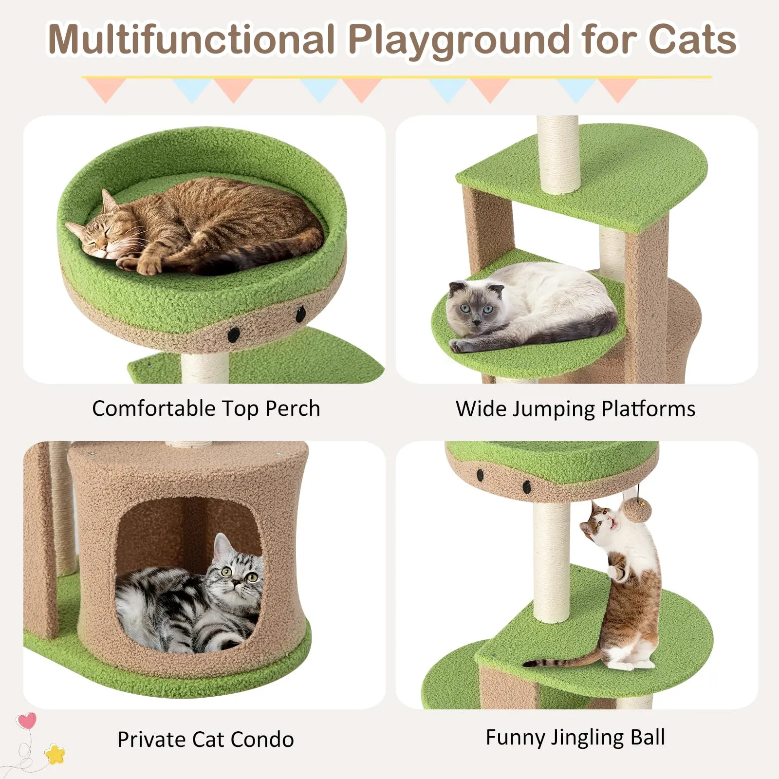 Tangkula Flower Cat Tree for Indoor Large Cats (Green & Brown)