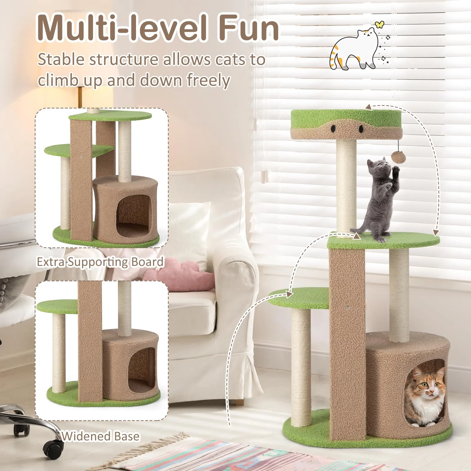 Tangkula Flower Cat Tree for Indoor Large Cats (Green & Brown)