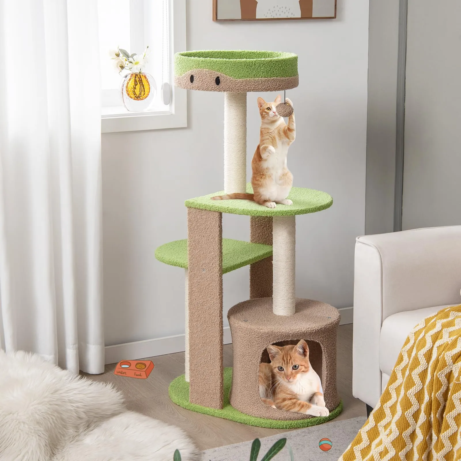 Tangkula Flower Cat Tree for Indoor Large Cats (Green & Brown)