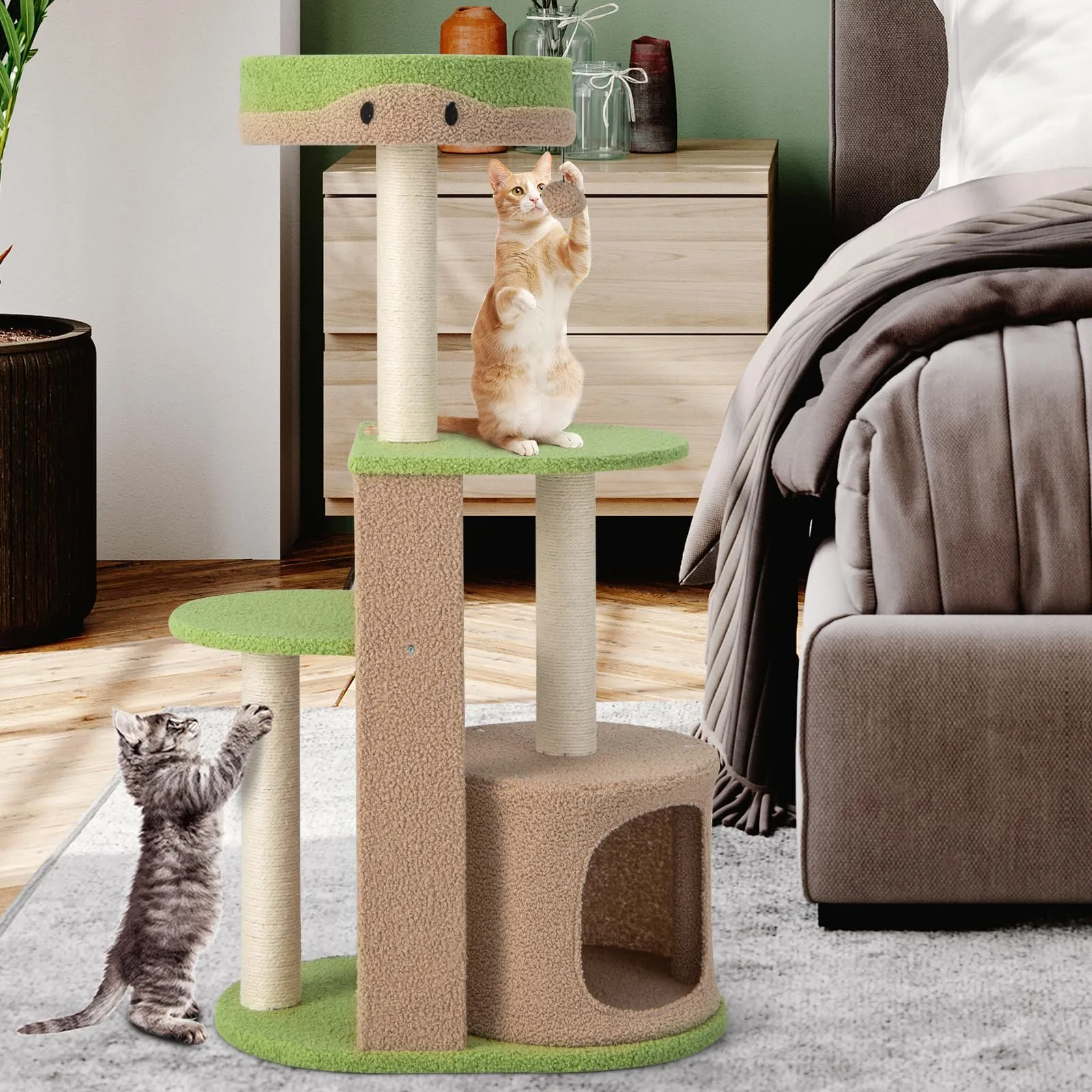Tangkula Flower Cat Tree for Indoor Large Cats (Green & Brown)