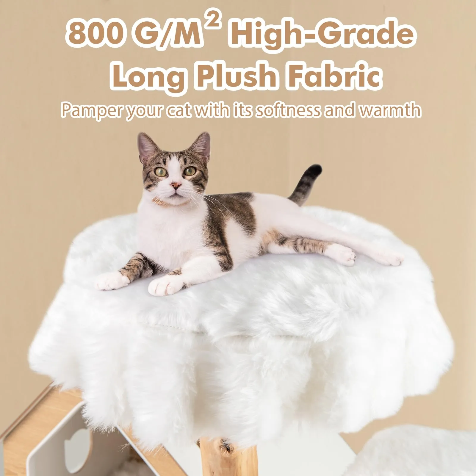 Tangkula Solid Wood Cat Tree, Modern Wooden Cat Tower with Jute Scratching Posts, 2 Perches, Condo